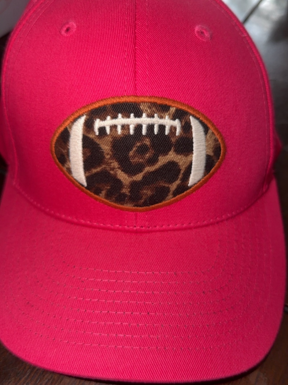 Hot Pink Baseball Cap with Leopard Football Patch
